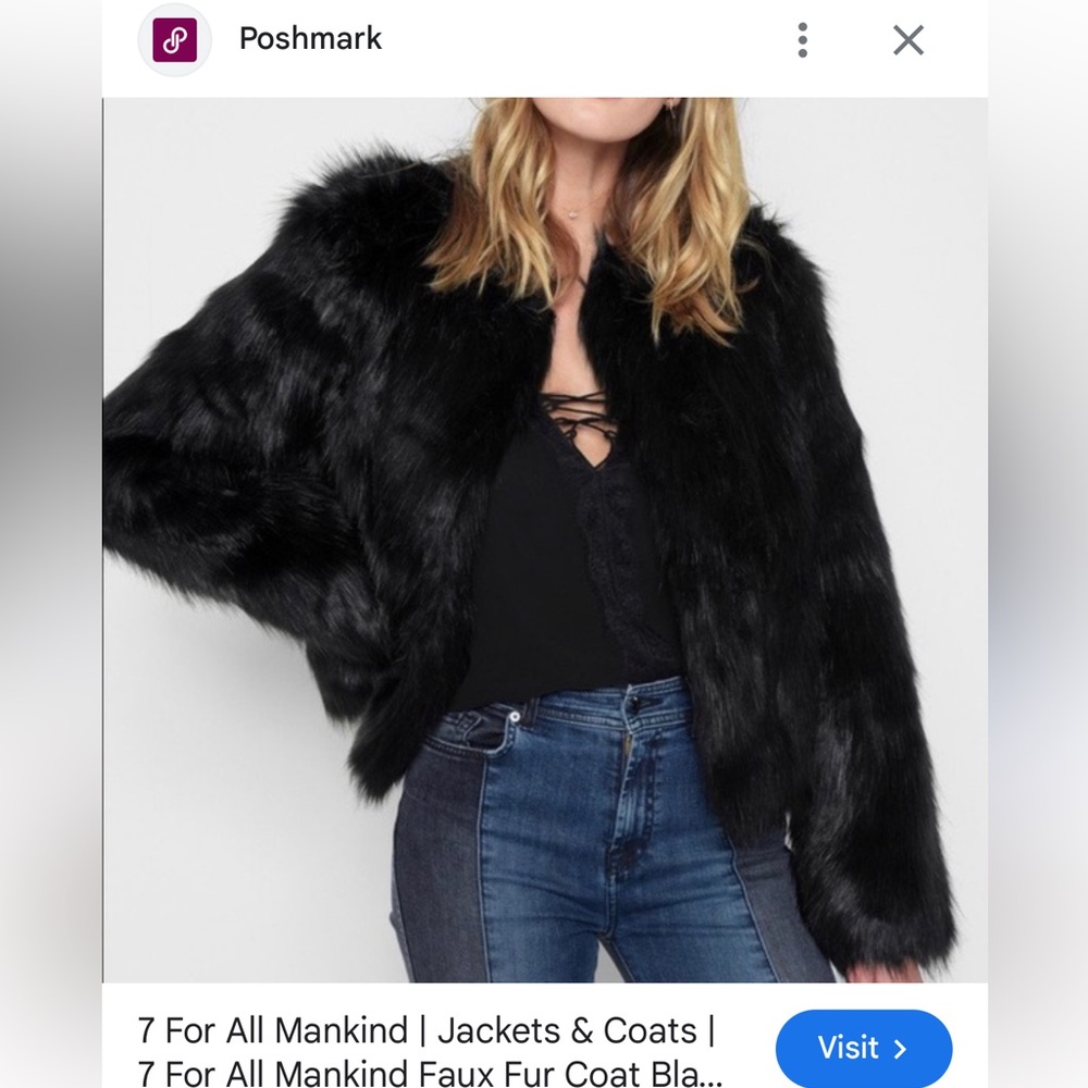7 For All Mankind Black Faux Fur Cropped Jacket
